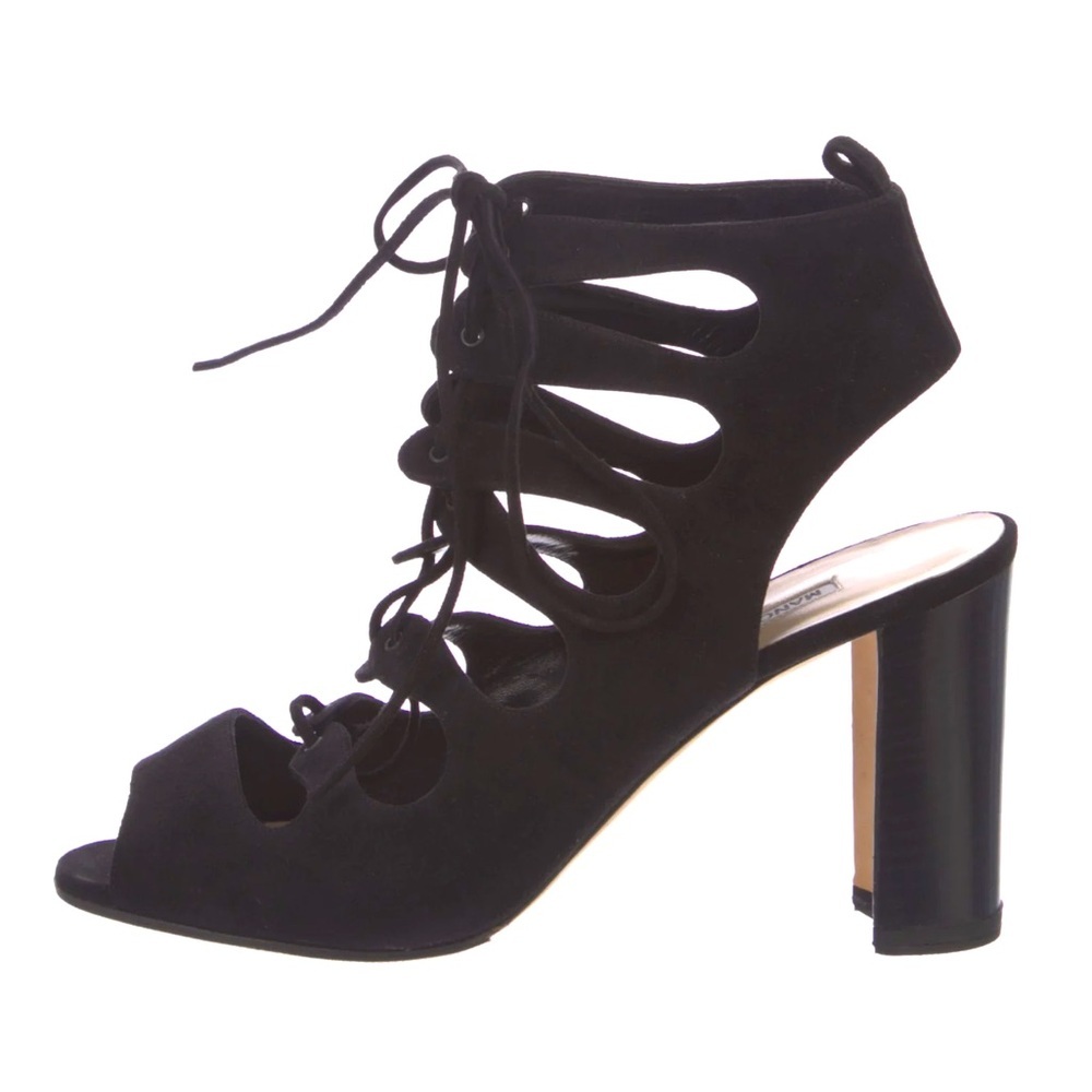 Manolo Blahnik Attal Black Suede Gladiator Lace-up Heeled Sandals - Like new - Picture 3 of 16